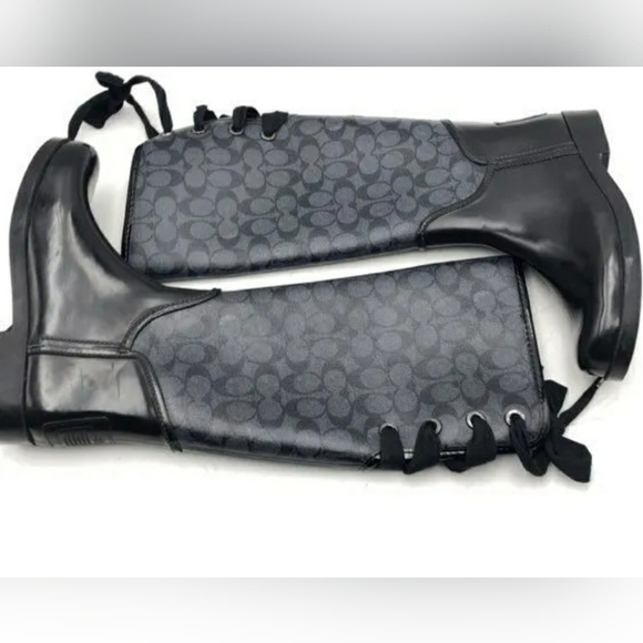 Coach Designer Monogram Black 'C' Logo Rain Boots - Size Women's 8 - Picture 5 of 6